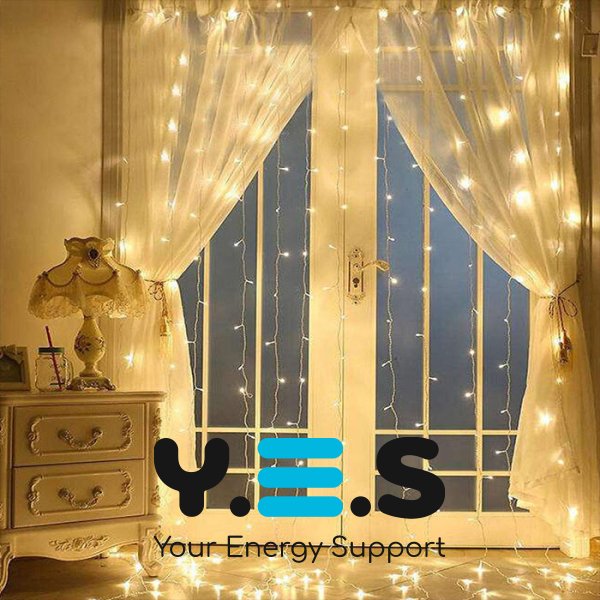 Гірлянда-штора на вікно 212 LED 3×2 м, тепле біле світло, з конектором