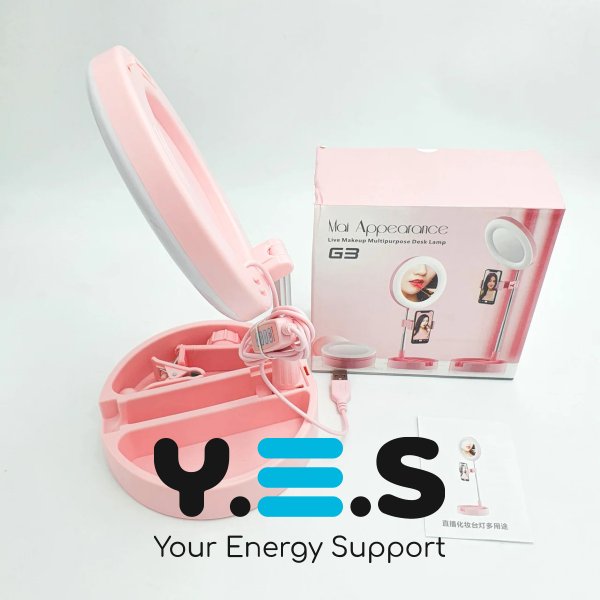 Складне косметичне дзеркало для макіяжу 3-в-1 з LED, тримачем телефону та органайзером