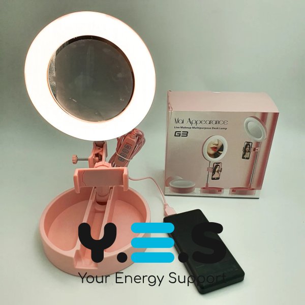 Складне косметичне дзеркало для макіяжу 3-в-1 з LED, тримачем телефону та органайзером