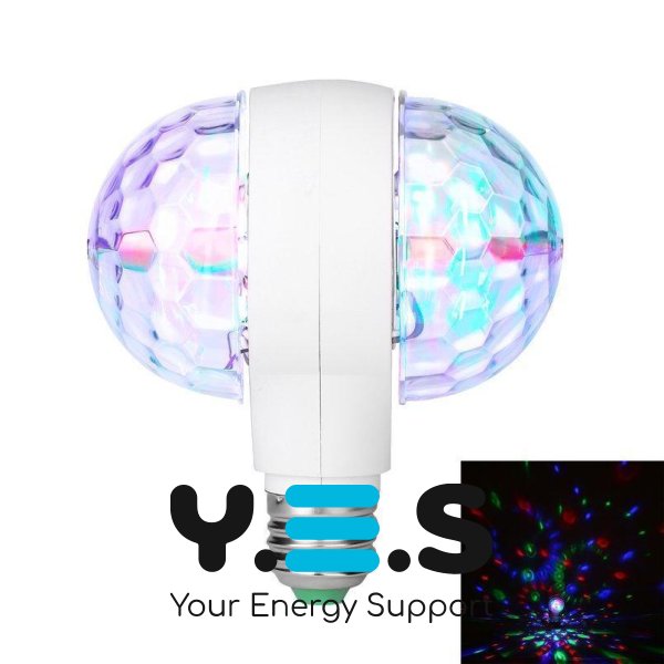 Обертова RGB LED диско-лампа з патроном, диско-куля для вечірок