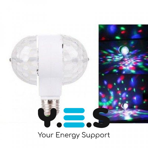 Обертова RGB LED диско-лампа з патроном, диско-куля для вечірок