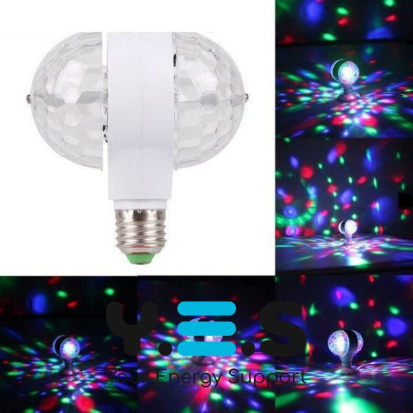 Обертова RGB LED диско-лампа з патроном, диско-куля для вечірок