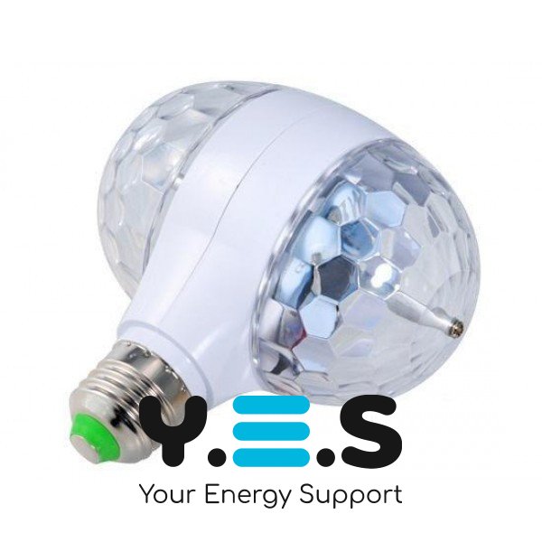 Обертова RGB LED диско-лампа з патроном, диско-куля для вечірок