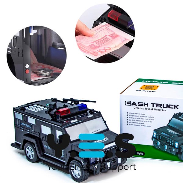 Дитячий сейф-скарбничка поліцейська машина CASH TRUCK з кодовим замком і відбитком пальця