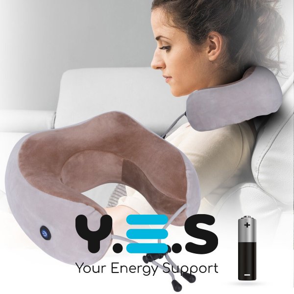 Масажна подушка для шиї U‑подібна з ефектом пам’яті та вібрацією, на батарейках (Upgrade)
