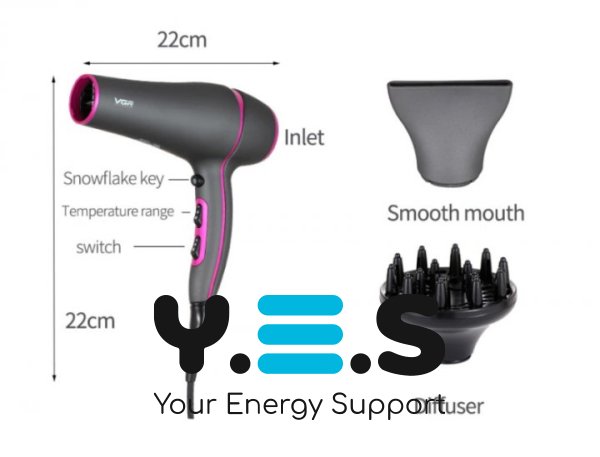 Потужний професійний фен VGR V-402 2200 Вт з концентратором і дифузором