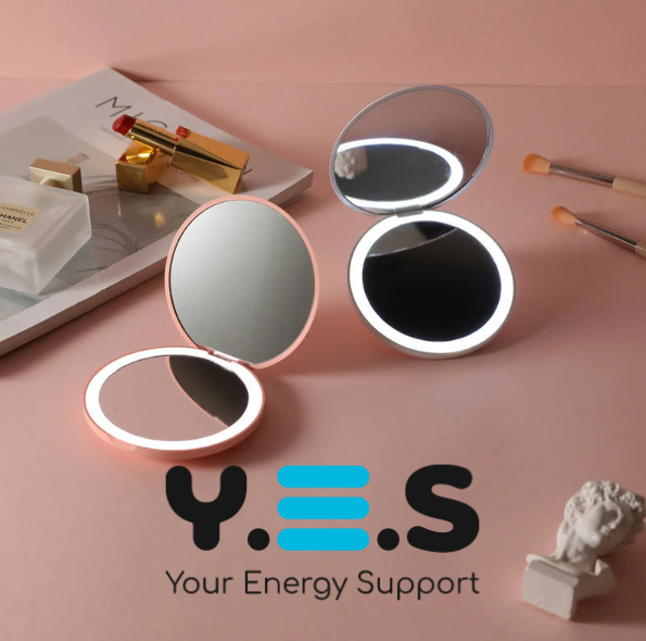 Кишенькове кругле дзеркало для макіяжу Pocket Mirror з LED-підсвічуванням, USB зарядка