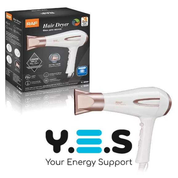 Фен для волосся RAF R.408 2200 Вт з концентратором та режимами нагріву/обдуву