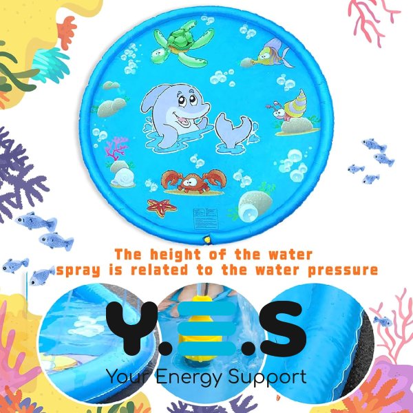 Дитячий водний килимок-фонтан 100 см «Блакитний дельфін» • надувний басейн з розбризкувачем для дачі
