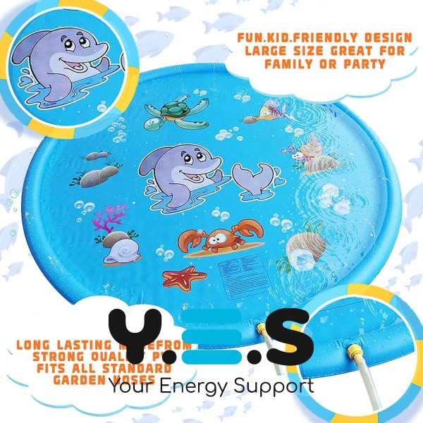 Дитячий водний килимок-фонтан 100 см «Блакитний дельфін» • надувний басейн з розбризкувачем для дачі