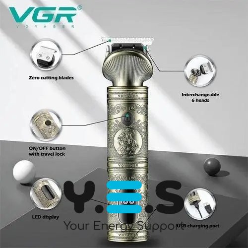 Набір-тример VGR V-106 для волосся і бороди 6-в-1, 14 насадок, LED, акумуляторний