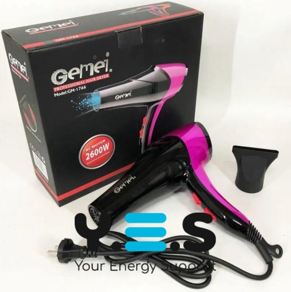 Фен для волосся GEMEI GM-1766 2.6 кВт AC — потужний професійний сушарка для укладки