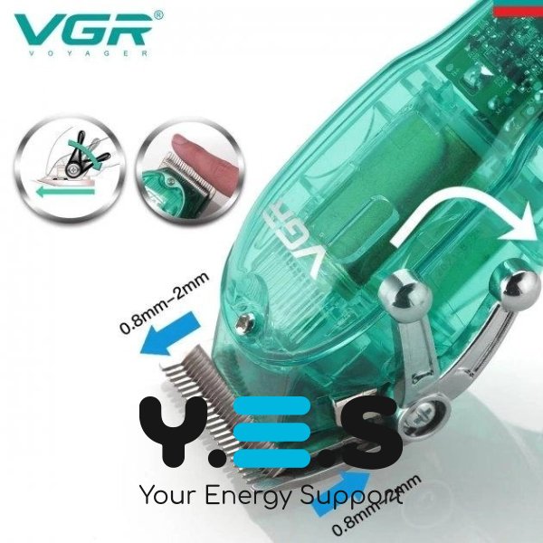 Акумуляторна машинка для стрижки VGR V-660 Professional Clipper Transparent Green