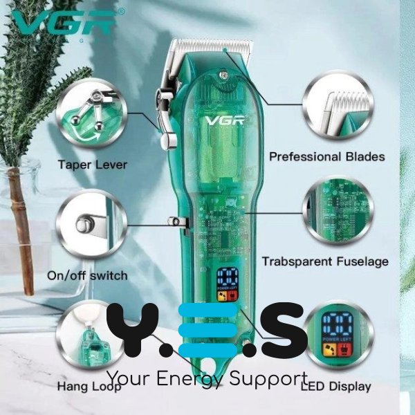Акумуляторна машинка для стрижки VGR V-660 Professional Clipper Transparent Green