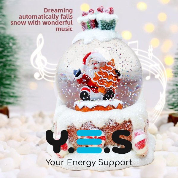 Декоративна водяна куля з музикою на заводному механізмі «Санта на санях»