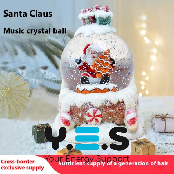 Декоративна водяна куля з музикою на заводному механізмі «Санта на санях»