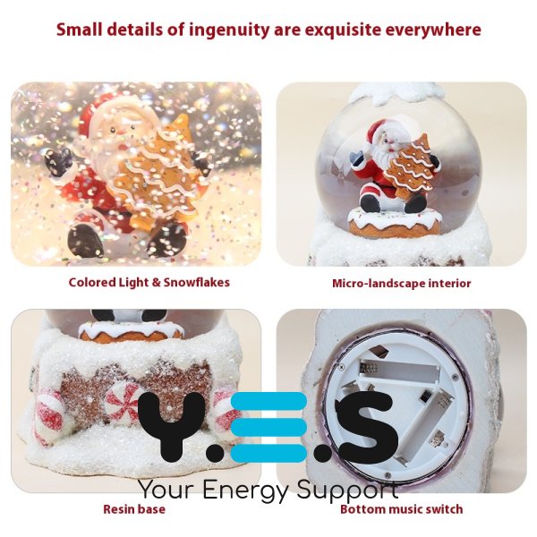 Декоративна водяна куля з музикою на заводному механізмі «Санта на санях»