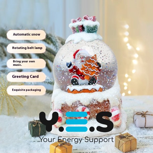 Декоративна водяна куля з музикою на заводному механізмі «Санта на санях»