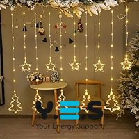 Новорічна гірлянда-штора USB SF-42: 10 фігурок зірка+ялинка, тепле біле світло