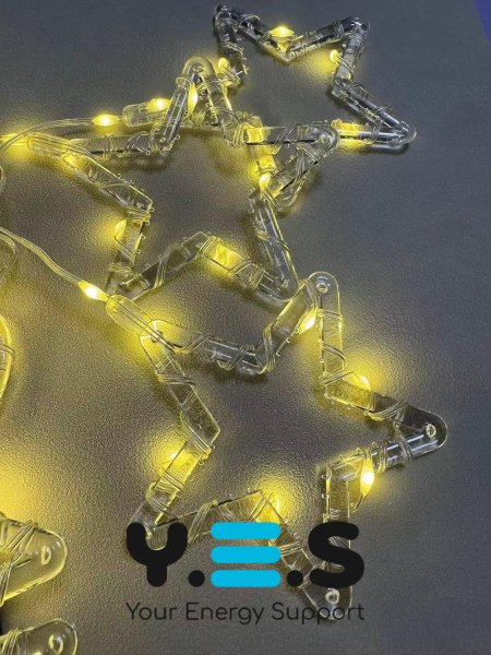 Новорічна гірлянда-штора USB SF-42: 10 фігурок зірка+ялинка, тепле біле світло