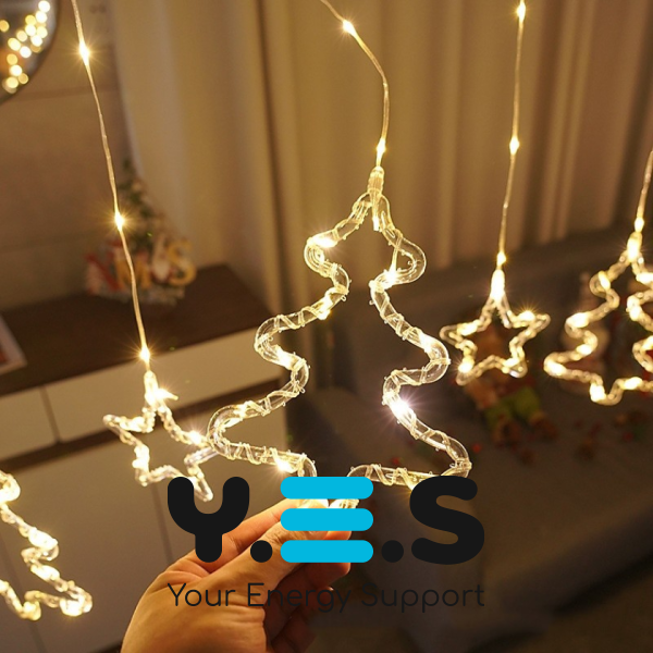 Новорічна гірлянда-штора USB SF-42: 10 фігурок зірка+ялинка, тепле біле світло