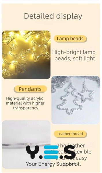 Новорічна гірлянда-штора USB SF-42: 10 фігурок зірка+ялинка, тепле біле світло