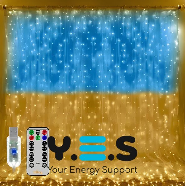 Гірлянда-штора SFK-09 «Прапор України» USB з пультом, 2×2 м