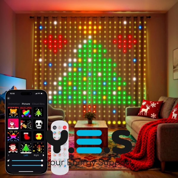 Smart LED гірлянда-штора SFK-07 для дому з додатком, 20 ниток × 20 LED, святкова