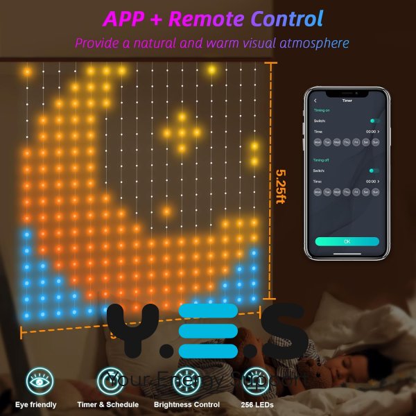 Smart LED гірлянда-штора SFK-07 для дому з додатком, 20 ниток × 20 LED, святкова