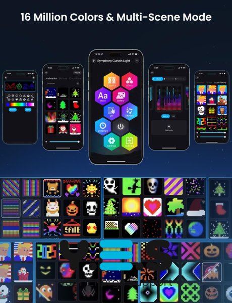 Smart LED-гірлянда-штора SFK-08 з додатком, 20 ниток × 20 LED, святкова для дому