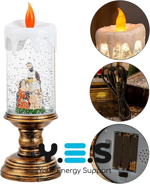 Новорічний LED-світильник-декор HC-G032 «Свічка» зі снігопадом і музикою