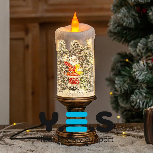 Новорічний LED-світильник-декор HC-G032 «Свічка» зі снігопадом і музикою