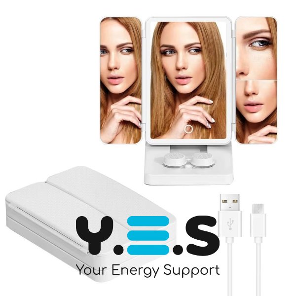 Дзеркало косметичне CY113 потрійне з LED-підсвічуванням та відсіком для лінз