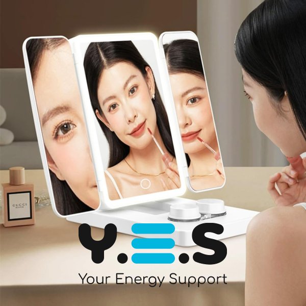 Дзеркало косметичне CY113 потрійне з LED-підсвічуванням та відсіком для лінз