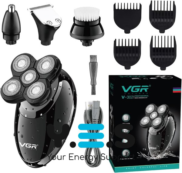Водонепроникна бездротова електробритва VGR V-302 з набором насадок