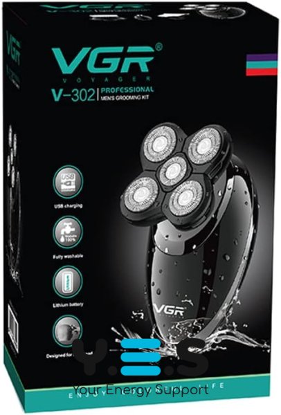 Водонепроникна бездротова електробритва VGR V-302 з набором насадок