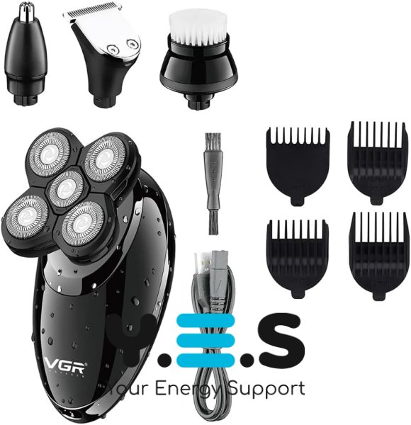 Водонепроникна бездротова електробритва VGR V-302 з набором насадок