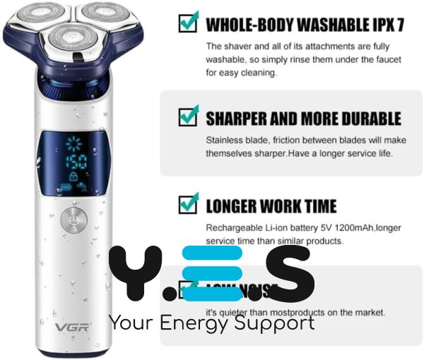 Електробритва VGR V-328 для чоловіків — роторний шейвер з LED-дисплеєм