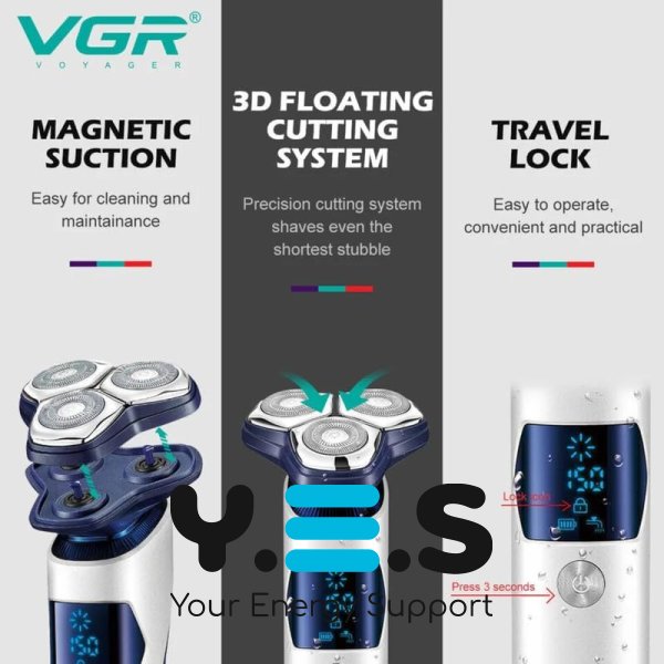Електробритва VGR V-328 для чоловіків — роторний шейвер з LED-дисплеєм