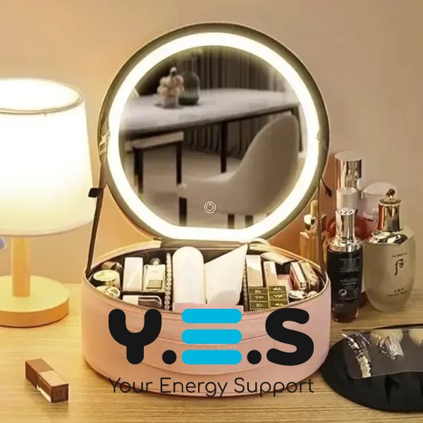 Дорожній органайзер-косметичка NiceLand з екошкіри з LED-дзеркалом і підсвіткою, рожева