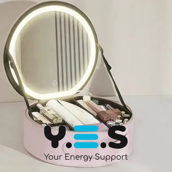 Дорожній органайзер-косметичка NiceLand з екошкіри з LED-дзеркалом і підсвіткою, рожева