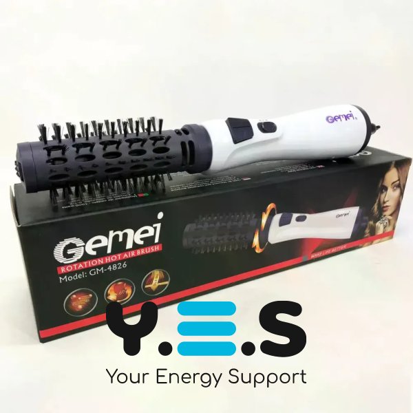 Фен-щітка GEMEI GM-4826 1000W обертова: сушіння, укладання, об’єм і природні хвилі