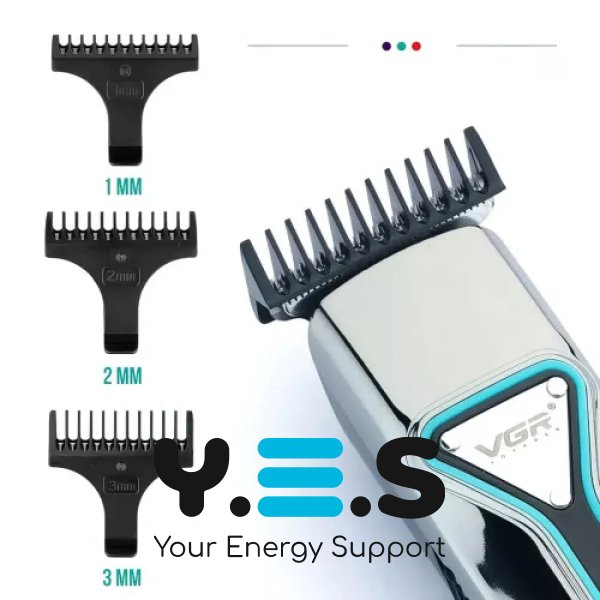 Машинка-тример VGR V-008, акумуляторна USB, для волосся/бороди/вусів, LED, насадки