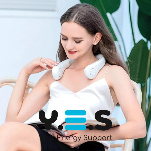 Безлопатевий портативний вентилятор-охолоджувач на шию, 3 режими обдуву для обличчя й шиї