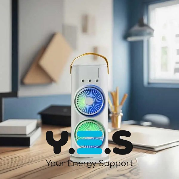 Настільний вентилятор 3-в-1: зволоження, підсвічування, акумулятор 4000 мА·год, подвійний