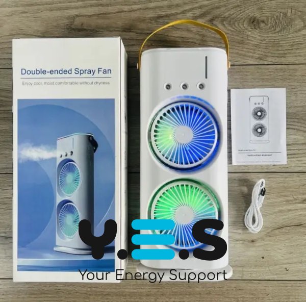 Настільний вентилятор 3-в-1: зволоження, підсвічування, акумулятор 4000 мА·год, подвійний