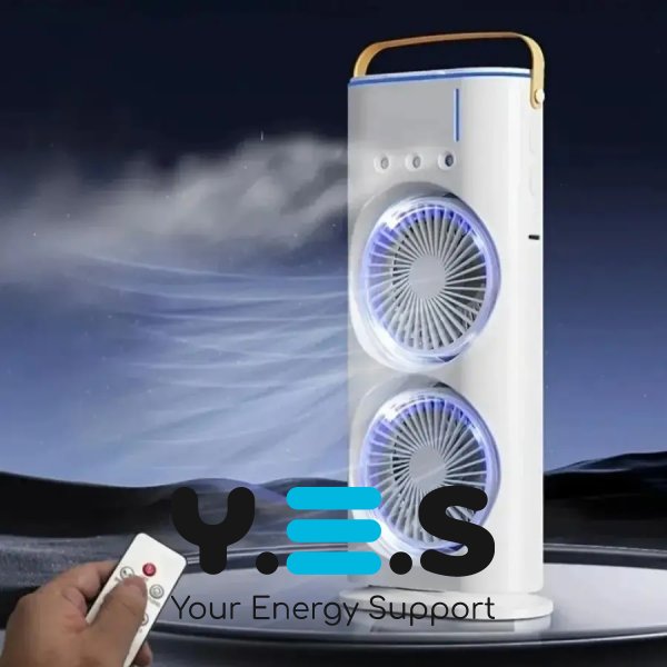 Настільний вентилятор 3-в-1: зволоження, підсвічування, акумулятор 4000 мА·год, подвійний