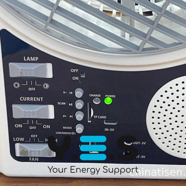 Портативний вентилятор 4в1 8″: сонячна панель, акумулятор, Bluetooth, радіо та LED-підсвітка