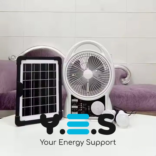 Портативний вентилятор 4в1 8″: сонячна панель, акумулятор, Bluetooth, радіо та LED-підсвітка