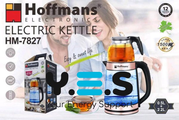 Електрочайник Hoffmans HM-7827 1800W скляний із заварником 2,2 л + 0,5 л для напоїв